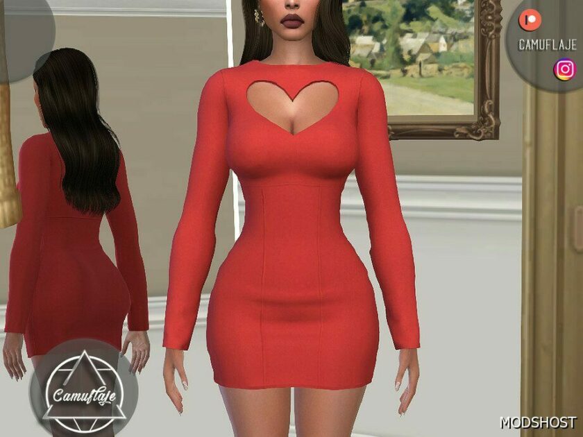 Sims 4 Female Clothes Mod: Outfit 400 – Valentines DAY Dress (Featured)