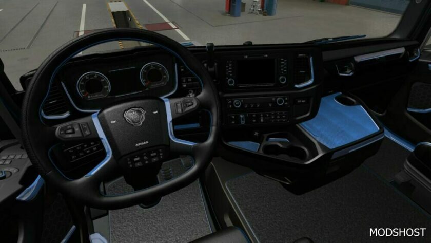 ETS2 Scania Mod: S Black and Blue Interior 1.49 (Featured)