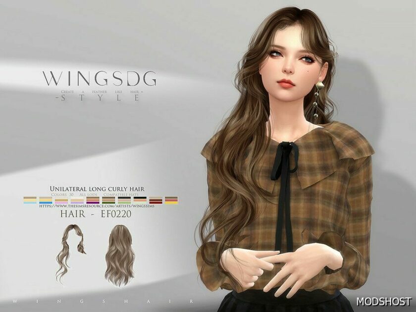 Sims 4 Female Mod: Wings EF0220 Unilateral Long Curly Hair (Featured)