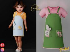 Sims 4 Dress Clothes Mod: Olive – Cute Checkered Outfit with A Bunny (Featured)