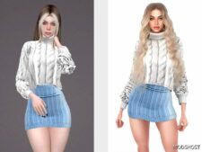 Sims 4 Teen Clothes Mod: Knit Sweater & Skirt – SET346 (Featured)