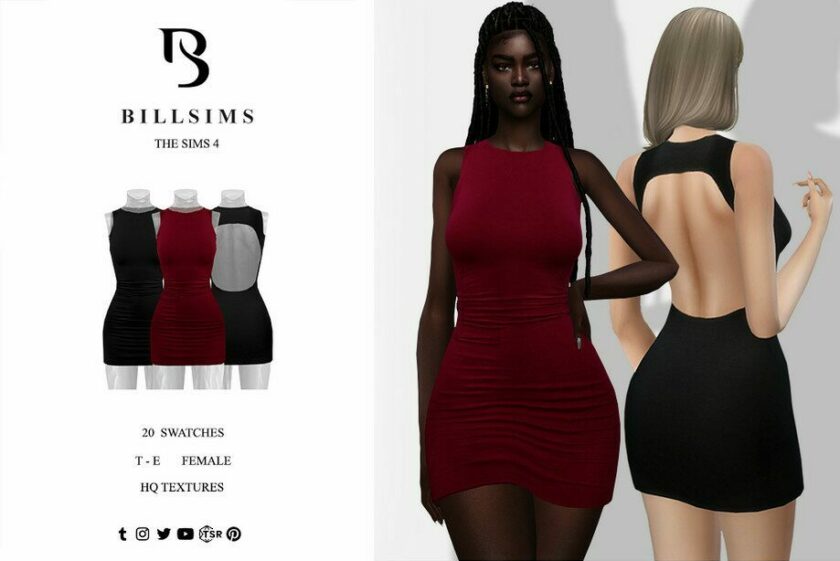 Sims 4 Party Clothing Mod: High Neck Open Back Mini Dress (Featured)