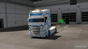 ETS2 Scania Skin Mod: White Blue Holland Style Scania RJL 1.49 (Featured)