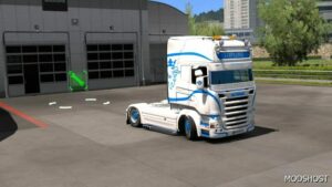 ETS2 Scania Skin Mod: White Blue Holland Style Scania RJL 1.49 (Image #2)