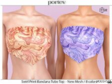 Sims 4 Female Clothes Mod: Swirl Print Bandana Tube TOP (Image #2)