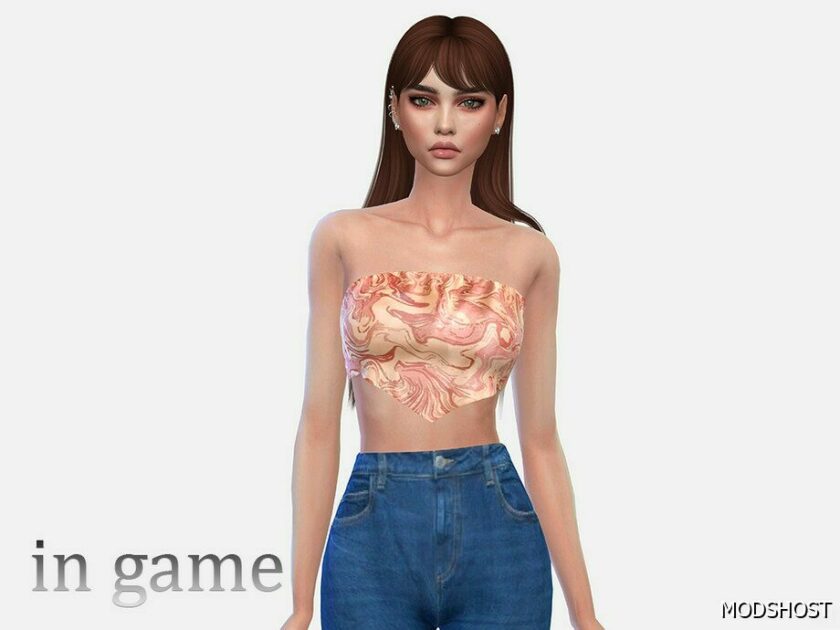 Sims 4 Female Clothes Mod: Swirl Print Bandana Tube TOP (Featured)