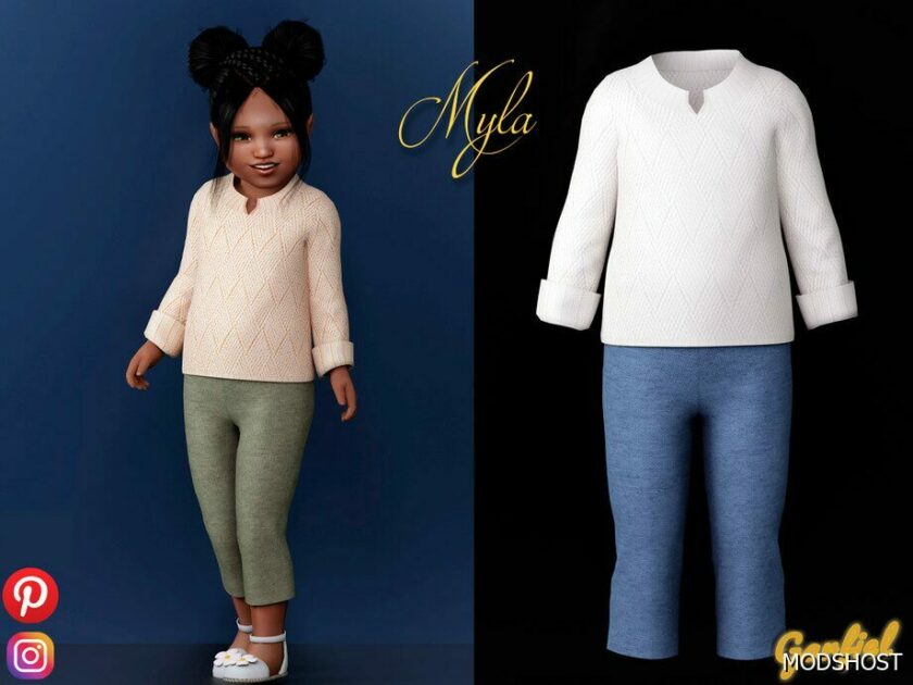 Sims 4 Kid Clothes Mod: Myla – Outfit with Knit Sweater (Featured)