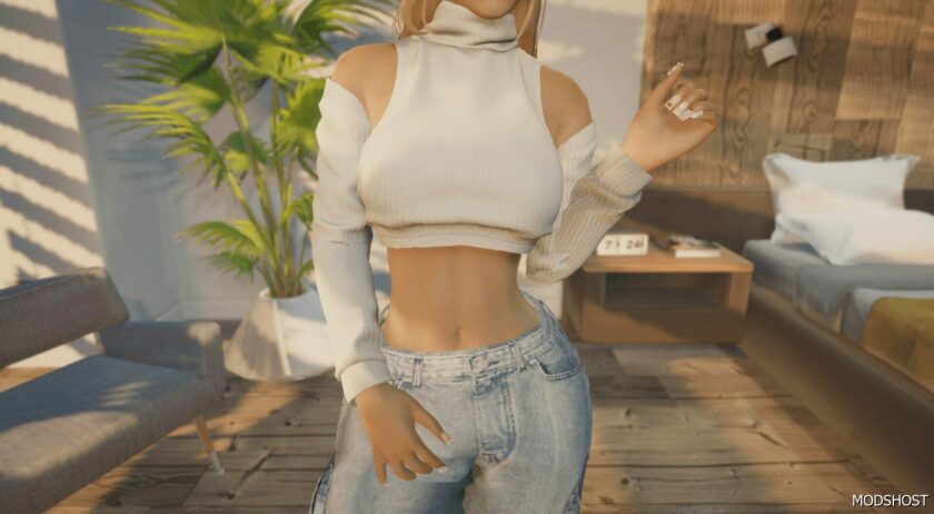 GTA 5 Player Mod: Wool Separate Sleeve TOP for MP Female (Featured)