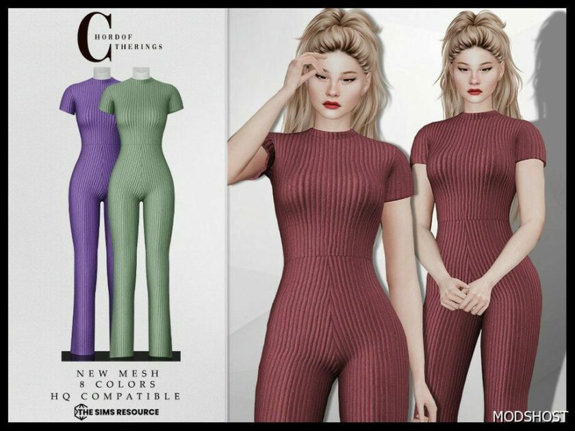 Sims 4 Female Clothes Mod: Short Sleeve Jumpsuit O-49 (Featured)