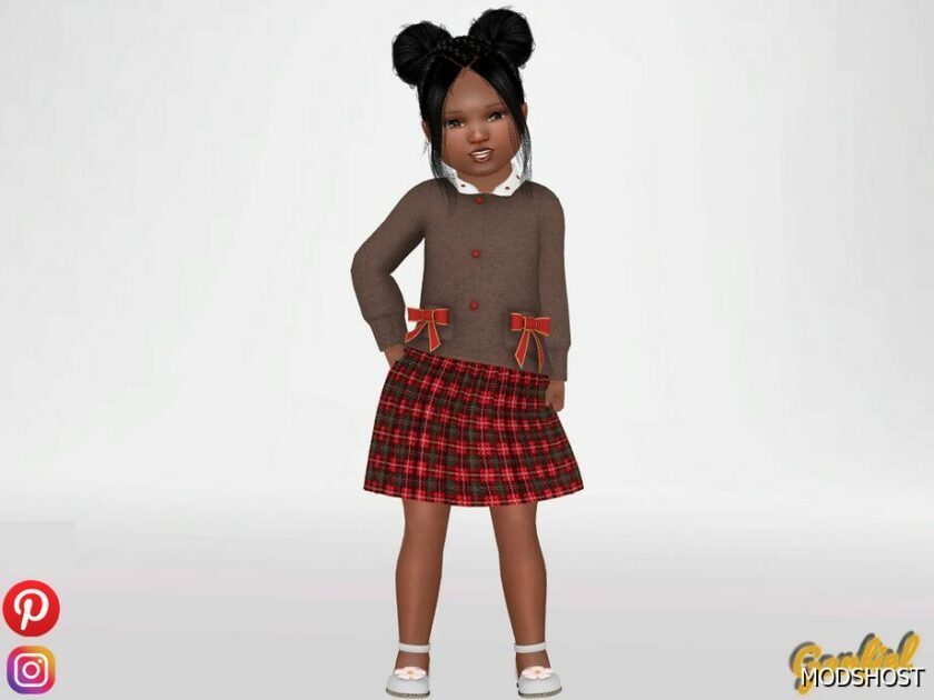 Sims 4 Kid Clothes Mod: Juliette – Cute Outfit with Tartan Skirt (Featured)