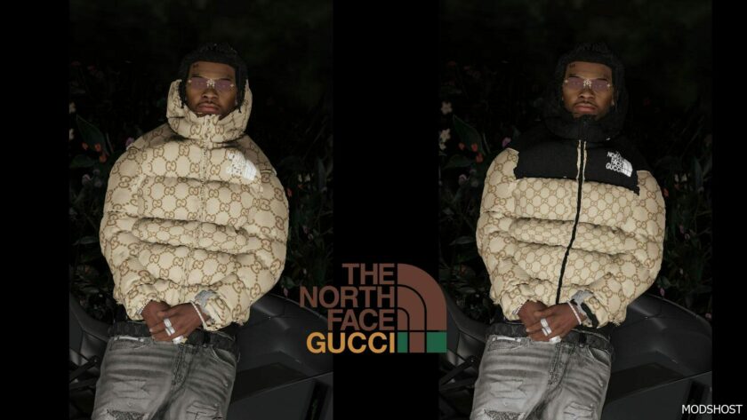 GTA 5 Player Mod: Puffer Jacket North Face Gucci for Franklin (Featured)