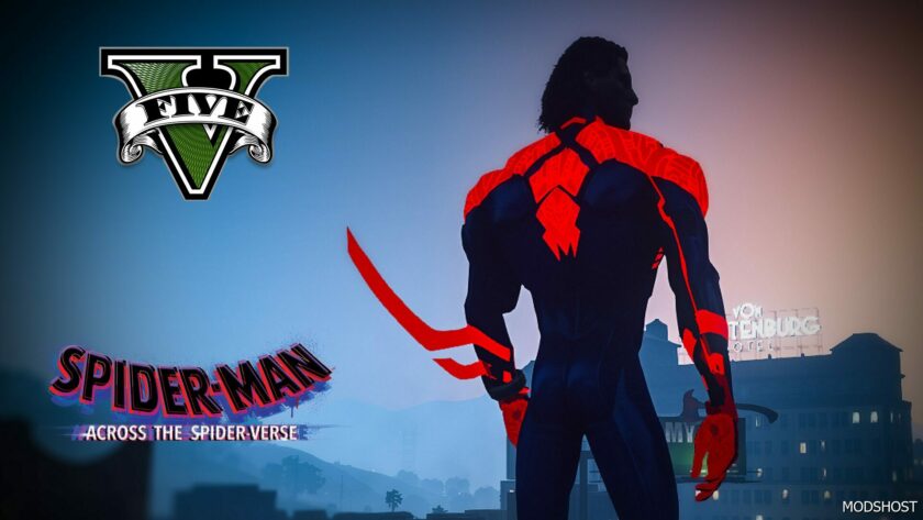 GTA 5 Player Mod: Spider-Man 2099 across The Spider-Verse Add-On PED (Featured)