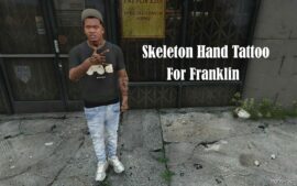 GTA 5 Player Mod: Skeleton Hand Tattoo for Franklin Addon/Replace (Featured)