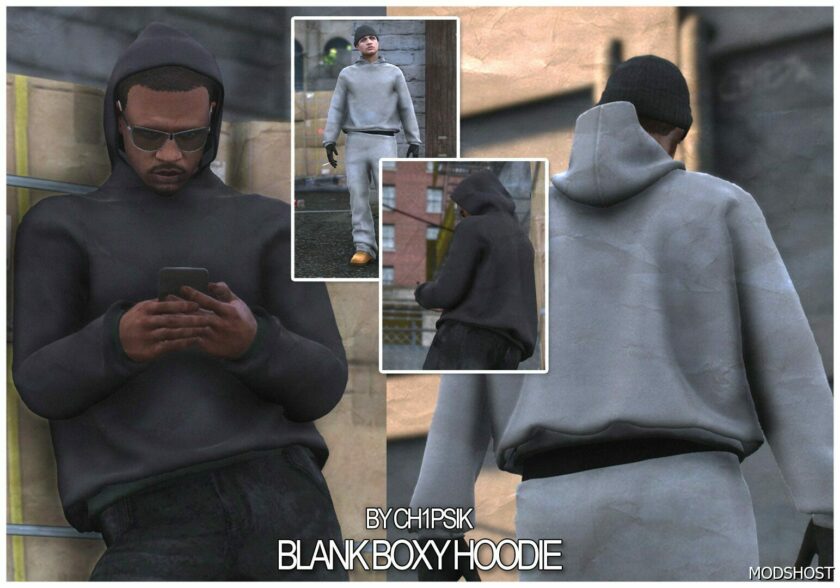 GTA 5 Player Mod: Blank Boxy Hoodie (Hood up + Hood Down) MP Male (Featured)