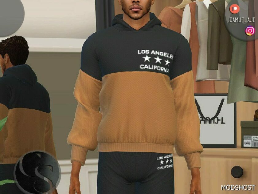 Sims 4 Athletic Clothes Mod: Sweatshirt with Hoodie & Sweatpants – Male SET 424 (Featured)