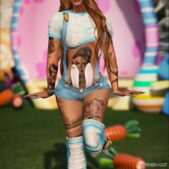 GTA 5 Player Mod: Easter Jeans SET for MP Female (Top+Short) (Featured)