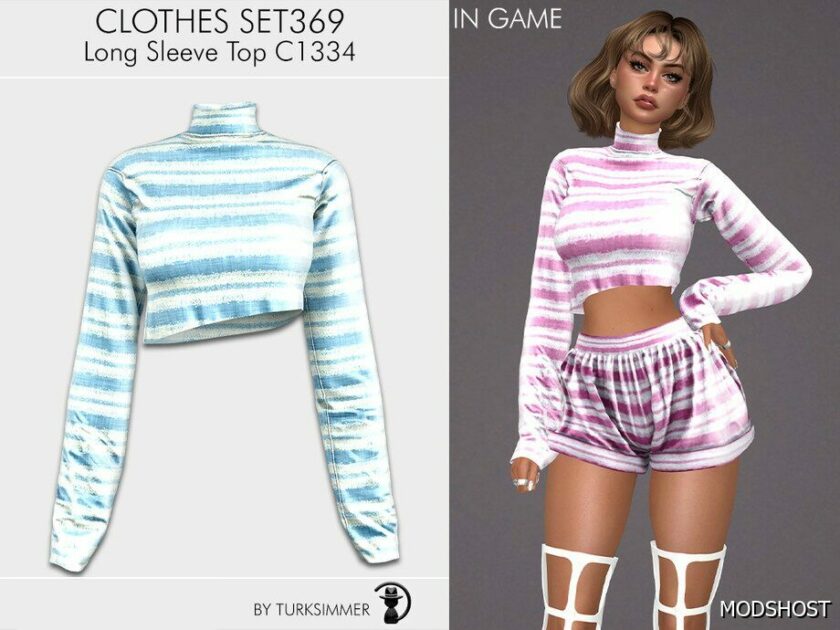 Sims 4 Elder Clothes Mod: Long Sleeve TOP & Mini Shorts – SET369 (Featured)