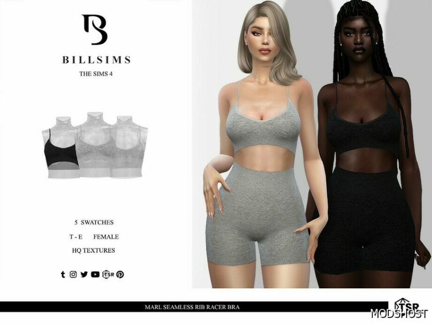 Sims 4 Elder Clothes Mod: Marl Seamless RIB Racer BRA & Shorts SET (Featured)