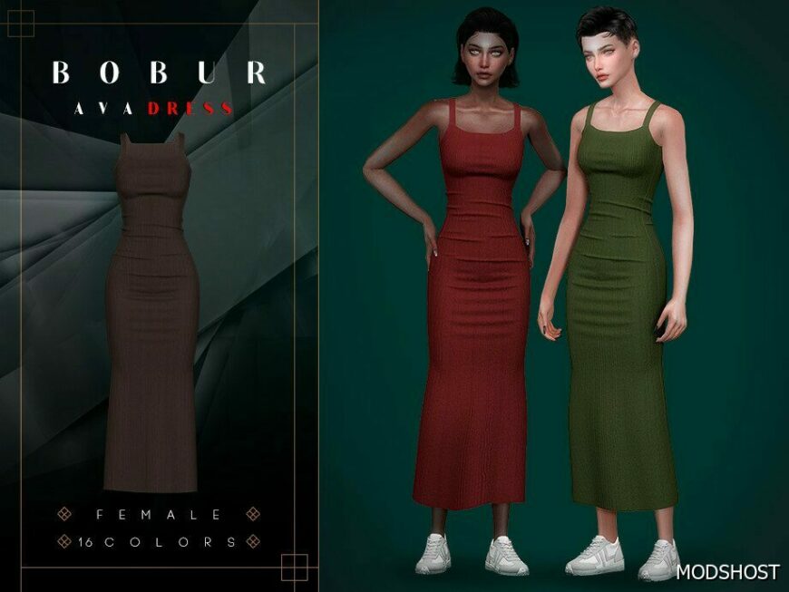 Sims 4 Elder Clothes Mod: Midi Dress with Straps (Featured)