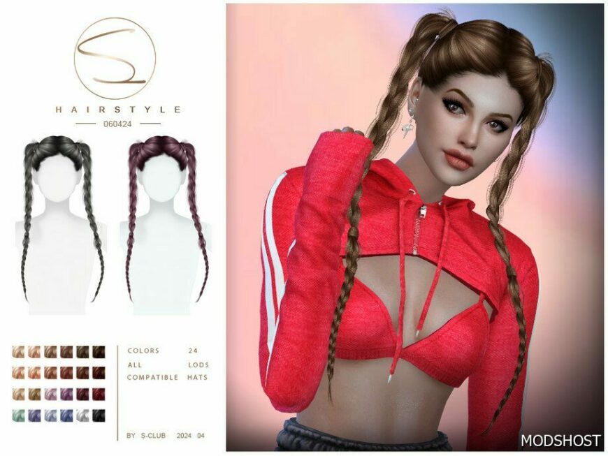 Sims 4 Female Mod: Double Braids Hairstyle 060424 (Featured)