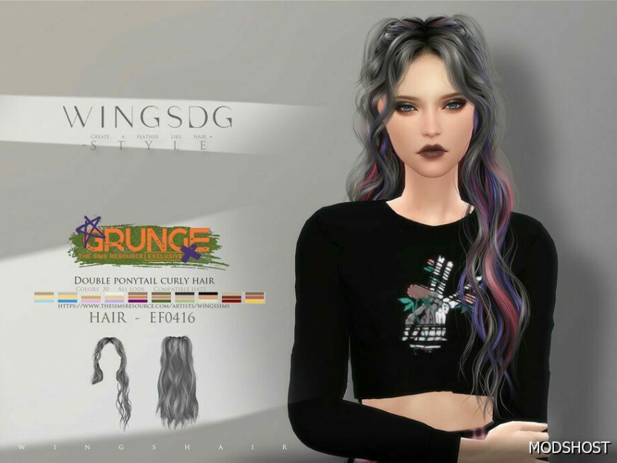 Sims 4 Female Mod: Wings EF0416 Double Ponytail Curly Hair (Featured)