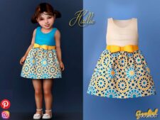 Sims 4 Kid Clothes Mod: Hallie – Sleeveless Dress with Geometric Pattern (Featured)