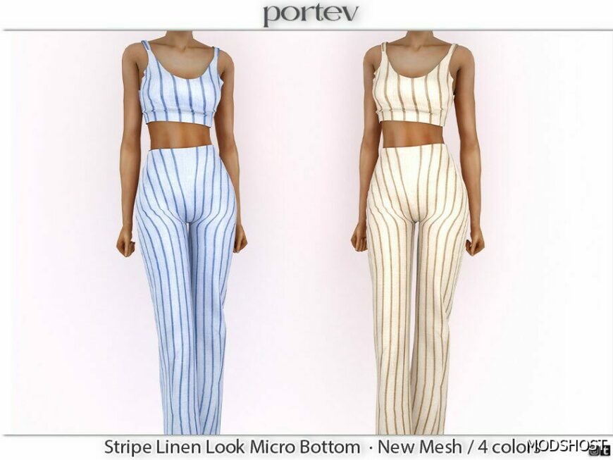 Sims 4 Teen Clothes Mod: Stripe Linen Look Micro Bottom (Featured)