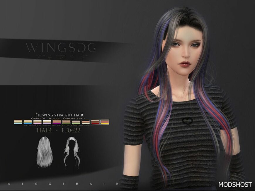 Sims 4 Female Mod: Wings EF0422 Flowing Straight Hair (Featured)