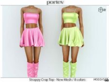 Sims 4 Female Clothes Mod: Strappy Crop TOP + Short Skirt SET (Image #2)