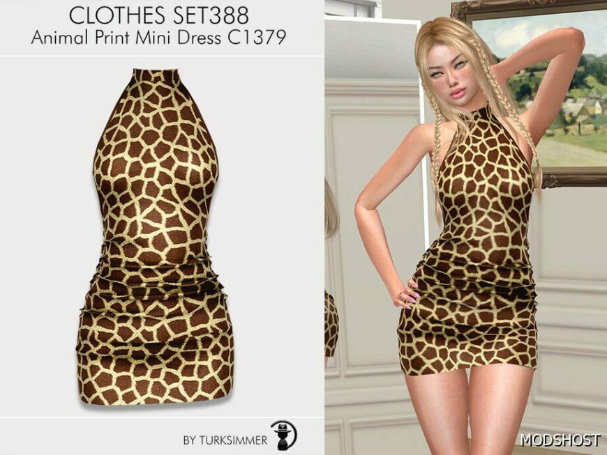 Sims 4 Elder Clothes Mod: Animal Print Mini Dress (Featured)