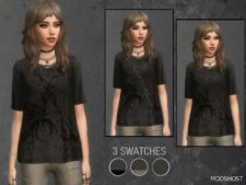 Sims 4 Elder Clothes Mod: Grunge Spiders T-Shirt for Female (Featured)