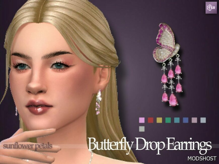 Sims 4 Accessory Mod: Butterfly Drop Earrings (Featured)