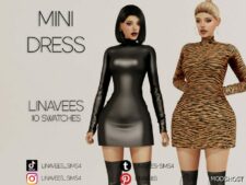 Sims 4 Elder Clothes Mod: Emerson – Mini Leather Dress (Image #2)