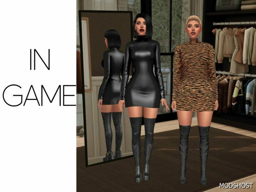 Sims 4 Elder Clothes Mod: Emerson – Mini Leather Dress (Featured)