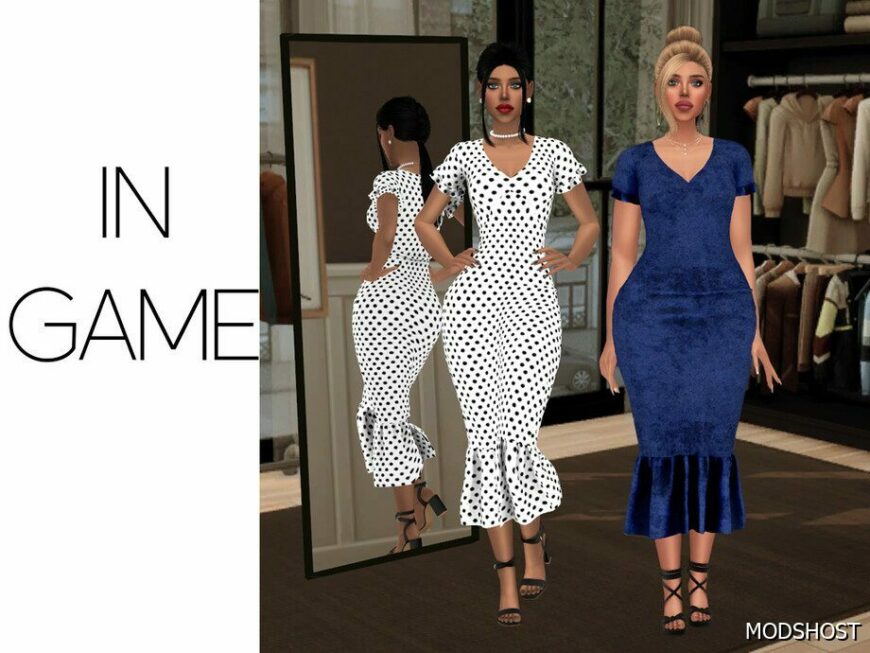 Sims 4 Dress Clothes Mod: Elsie – Ruffle HEM Dress (Featured)