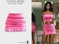 Sims 4 Bottoms Clothes Mod: Mini Skirt & Crop Tube Top SET392 (Image #2)