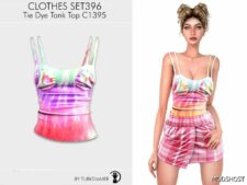 Sims 4 Teen Clothes Mod: TIE DYE Tank TOP & Mini Skirt – SET396 (Image #2)