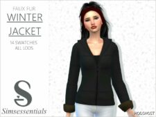 Sims 4 Elder Clothes Mod: Faux FUR Winter Jacket (Image #2)