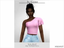 Sims 4 Female Clothes Mod: ONE Sleeve Crop TOP T-644 (Featured)