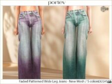 Sims 4 Bottoms Clothes Mod: Faded Patterned Wide LEG Jeans (Image #2)