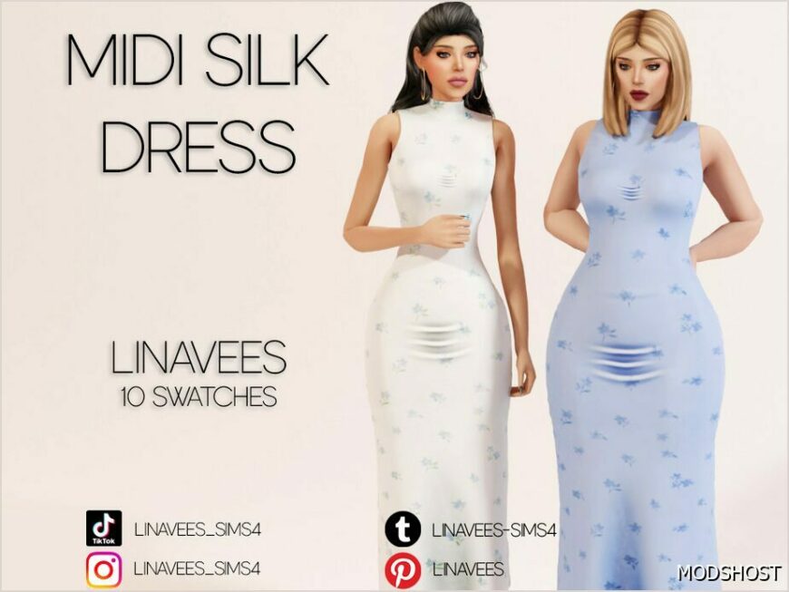 Sims 4 Elder Clothes Mod: Khloe – Midi Silk Dress (Featured)