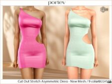 Sims 4 Everyday Clothes Mod: CUT OUT Stretch Asymmetric Dress (Image #2)