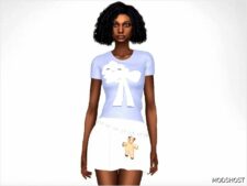 Sims 4 Dress Clothes Mod: Selena – Cute Outfit with A BOW and A Bear on A Chain of Hearts (Featured)