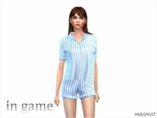 Sims 4 Elder Clothes Mod: Plain Striped Satin Pajama (Image #2)