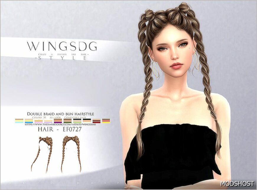 Sims 4 Female Mod: Wings Ef0727 Double Braid and BUN Hairstyle (Featured)