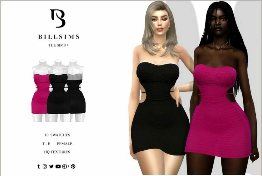 Sims 4 Female Clothes Mod: Textured CUT OUT Bandeau Mini Dress (Featured)