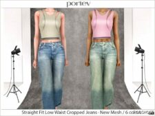 Sims 4 Bottoms Clothes Mod: Straight FIT LOW Waist Cropped Jeans (Featured)