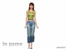 Sims 4 Bottoms Clothes Mod: Straight FIT LOW Waist Cropped Jeans (Image #2)