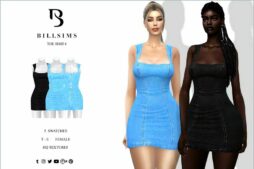 Sims 4 Formal Clothes Mod: Square Neck Denim Mini Dress (Featured)