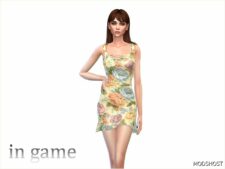 Sims 4 Elder Clothes Mod: Stone Floral Twill Bodycon Dress (Image #2)